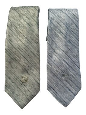 Set 2 Vtg Givenchy Gentleman Paris Poly Designer Green Blue Textured Neckties